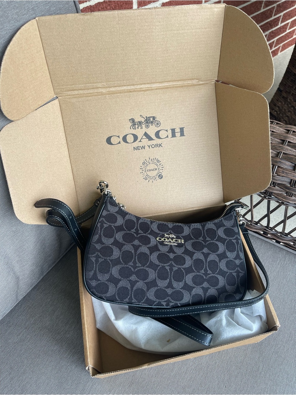 Coach Black Signature Canvas Shoulder Bag with Silver Hardware